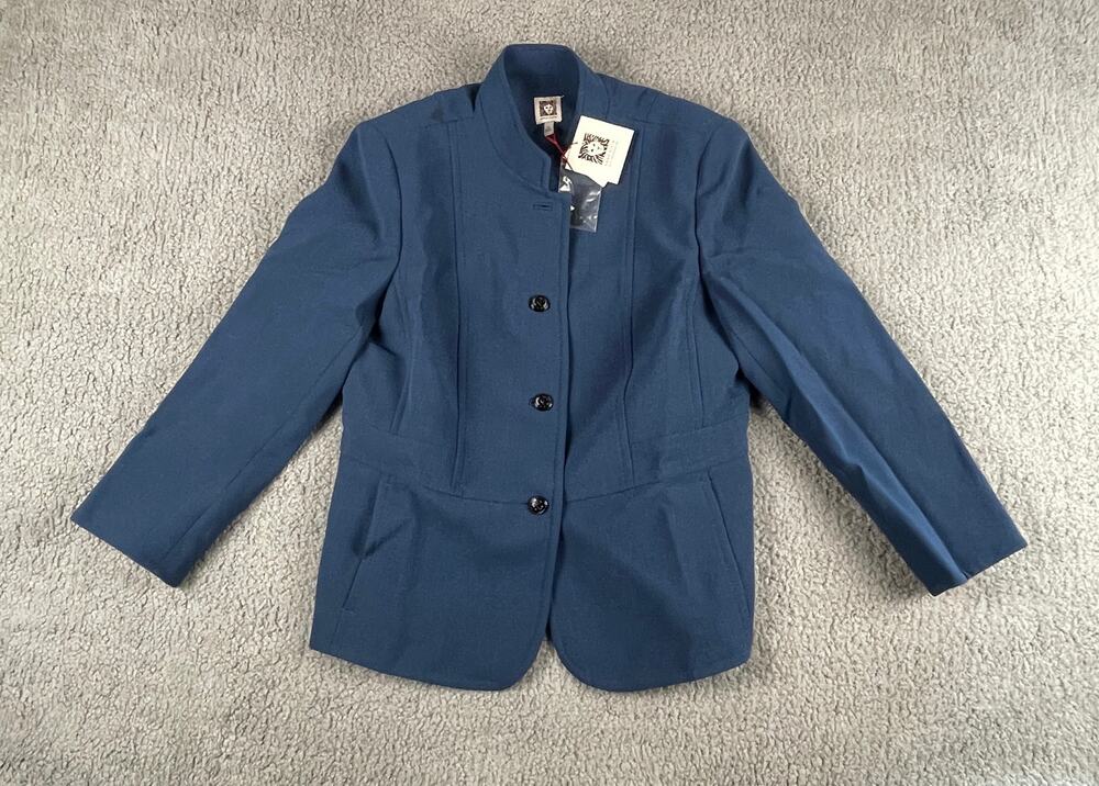 Anne Klein Women's US 12 Blue Nehru Collar Button Front Jacket Spruce 12 *Flaw*